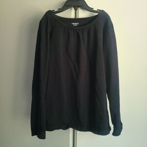 Size 7 Carter's Kids Black Lomg-sleeved Tee With Gathered Neck